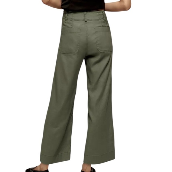 Maeve The Collette Holly Green Linen Viscose Cropped Wide Leg Pants Size 29 - Picture 3 of 15